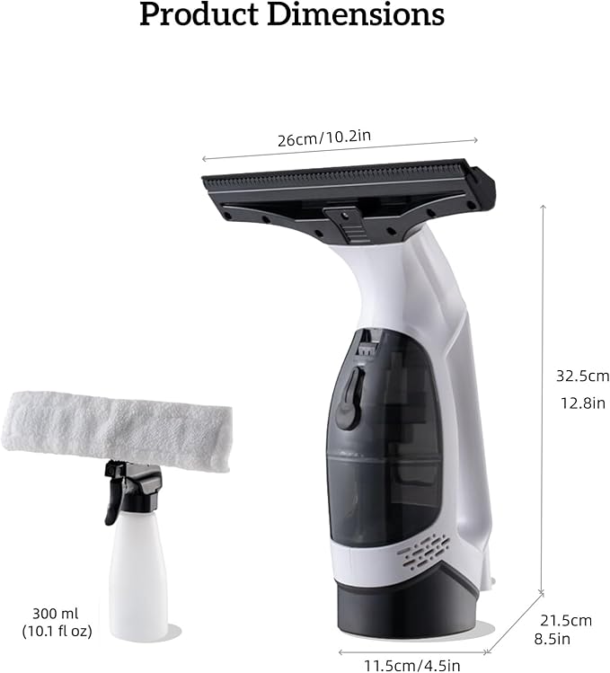 Electric Window Vacuum Cordless, 2200mAh Rechargeable Electric Vacuum Squeegee with 28cm Blade, 150ml Tank & 300ml Spray Bottle, for Windows, Mirrors, Showers, Tiles, Glass Cleaning