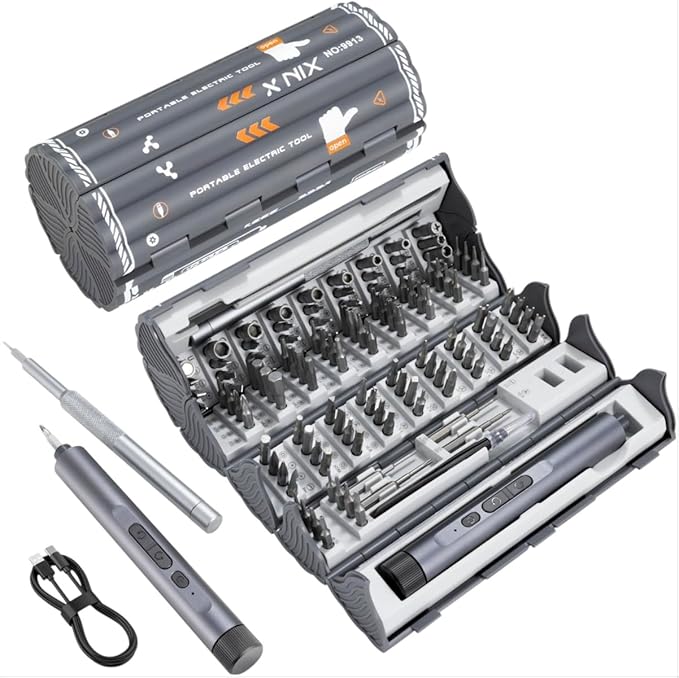 Xnix Electric Precision Screwdriver Set, 127-in-1 Magnetic Bits, Rechargeable USB-C, LED Light, Manual & Electric Modes, Cordless Portable Repair Tools Kit for Electronics, Phones, Laptops