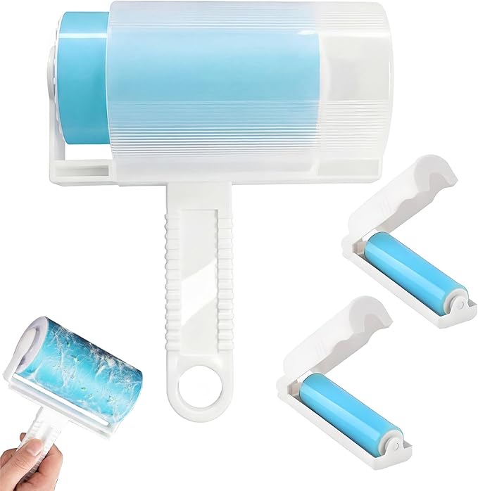 Washable Reusable Lint Roller 3 Pack, Portable Travel Sticky Dog Cat Hair Remover Cleaner with Cover Include Large and Mini Size for Clothes, Pet Hairs, Carseats