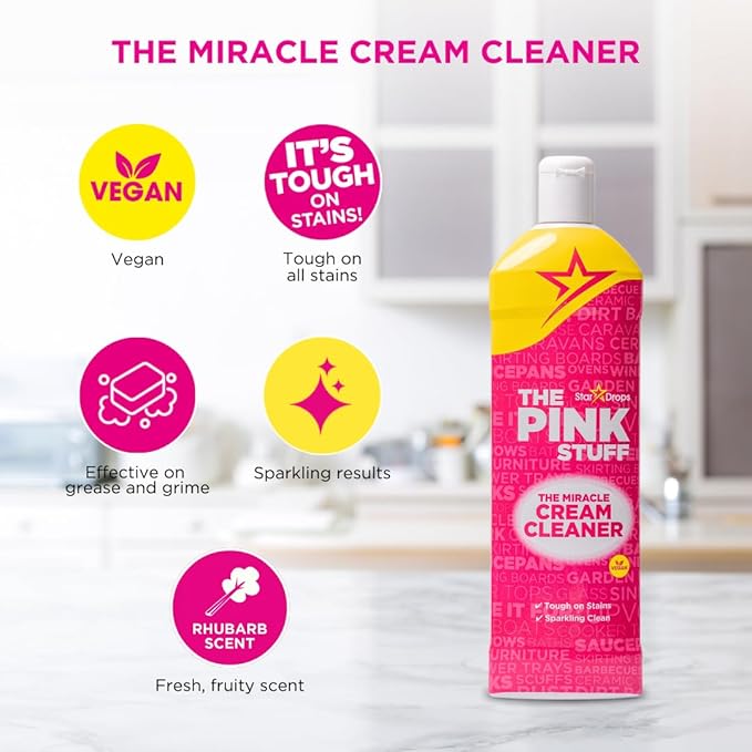 Stardrops The Pink Stuff Miracle Cream Cleaner – Multi-Purpose Liquid Cleaner for Kitchens, Bathrooms & More – Removes Grease, Grime & Limescale – Tough on Stains, Gentle on Surfaces – 500ml