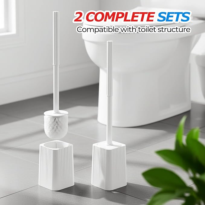 4Pack Toilet Bowl Brush and Holder Set - Toilet Scrubber Brush,Cleaning Brush,Bathroom Decor,Household Essentials,Cleaning Supplies,Home Essentials,White