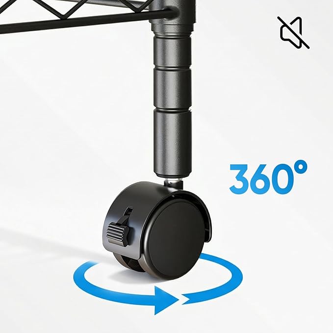 DUMOS 3 Tier Metal Shelving, Heavy Duty Shelves Wire Shelving Unit with Removable Wheel Casters, Shelves Organizer for Bathroom Garage Living Room Kitchen Pantry Laundry Black