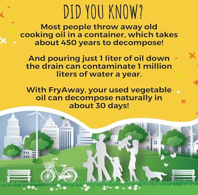 FryAway® Pan Fry Cooking Oil Solidifier Powder, 4 Packets, Solidifies Up to 8 Cups, Plant-Based Grease Solidifier for Easy Fryer Oil Disposal, Kitchen Grease Cleanup, As Seen on Shark Tank, Made in US