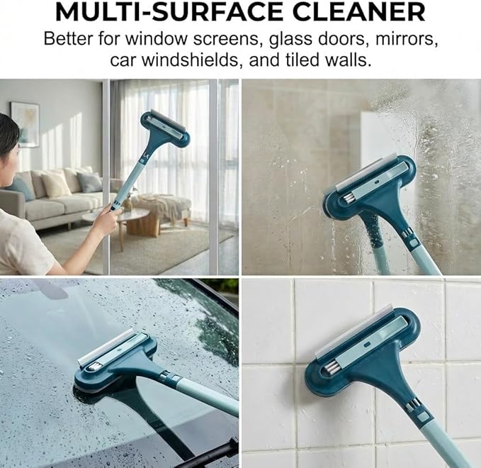 Window Screen Cleaning Brush,2 in 1 Window Screen Cleaner Tool with Squeegee,Mesh Screen Cleaner,Multi-Purpose Cleaning Brush for Patio, Door, Porch Screens (2 Yellow)