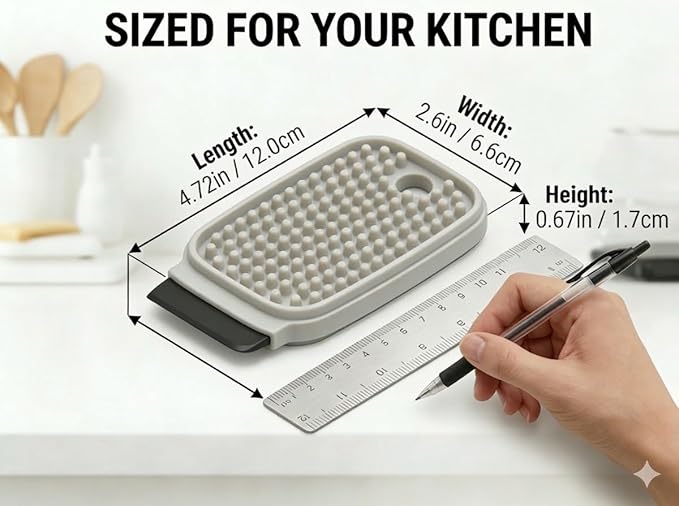 3-in-1 Silicone Dish Sponge - BPA-Free Food-Grade Cleaning Brush with Dual-Sided Scrubber & Scraper, Hanging Hole Fast-Dry Reusable for Dishes/Fruits/Vegetables (Grey 1PCS)