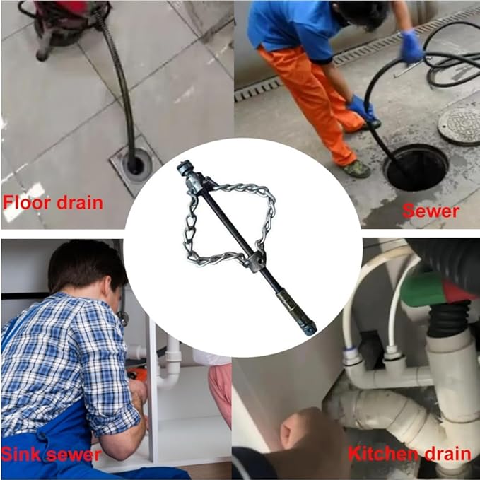 Flex‑Shaft Sewer Descaling Chain, Cable Sewers Dredge Flex for 16mm Spring, Push-Type Rotary Oil Pollution in Pipeline Blocks Drilling Tools (2Pcs)