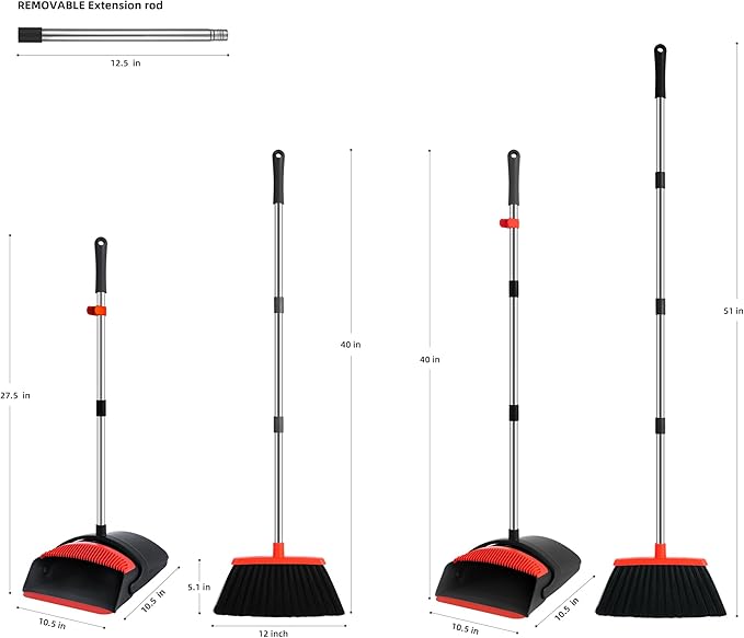 Broom and Dustpan Set for Home,52-in Long Adjustable Handle Angle Broom for Sweeping Indoor Dustpan Teeth to Clean Pet Hair Suitable for Home Kitchen Office