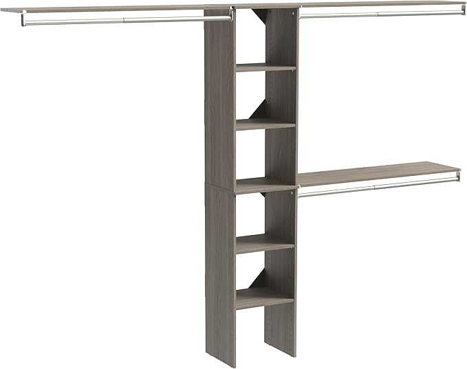 ClosetMaid SuiteSymphony Wood Closet Organizer Kit with Tower, 3 Hang Rods, Top Shelves, Adjustable, Fits Spaces 5-9 ft. Wide, Graphite Grey