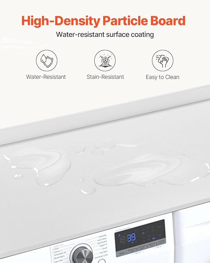 VEVOR Washer Dryer Countertop, 54" x 27" Wooden Washer and Dryer Countertop, Water-Resistant Laundry Machine Topper Cover with Anti-Slip Pads, for Laundry Room Organization and Storage, White