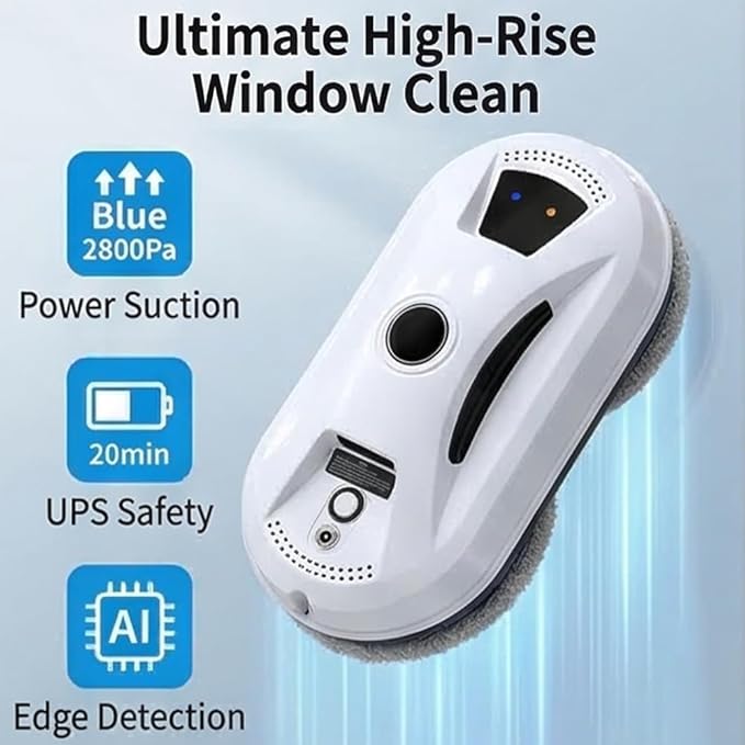 RAINPOT SAKER Automatic Smart Window Cleaning Robot with AI Path Planning, Dual Cleaning Discs, Edge-Aware Glass Cleaning Tool with Remote Control & 20-Min Backup for Indoor,Outdoor Tall Windows