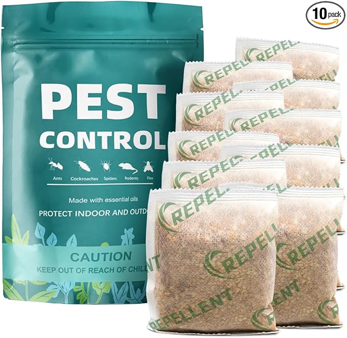 Pest Control Pouches, Rodent Repellent, Mouse Repellent Repel Mice, Mouse,Rats,Ants,Roaches,Spiders, Moths & Other Pest, Rat Repellent Safe for Kids & Pets, Mice Repellent Indoor- 10 Pouches