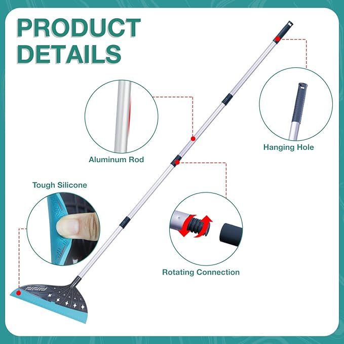 Air Broom, Multifunctional Silicone Broom for Hair, Cat Litter, Crumbs, Liquids Removal on Smooth Floor, Magic Squeegee Broom Comfortable Cleaning for Tile, Bathroom, Includes 2 Broom Heads (Gray)