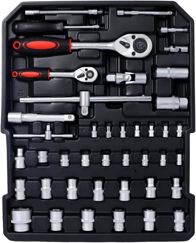 Home Repair Tool Set Kit, Luxebough Mechanics Tool Set with Rolling Tool Box, 4 Drawer Toolbox Storage Case, General Household Tool Kit for Maintenance, Garden, Homeowner, Handyman (900 PCS)