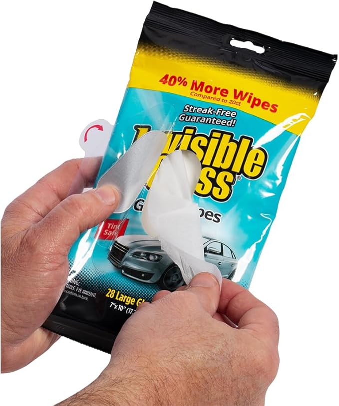 Invisible Glass 90161-3PK Large Glass Cleaning Wipes for Streak-Free Windows, Mirrors, and Glass, Lint-Free, Ammonia-Free, Tint-Safe, for Home and Auto, Flat Pack, 28 Count (Pack of 3)