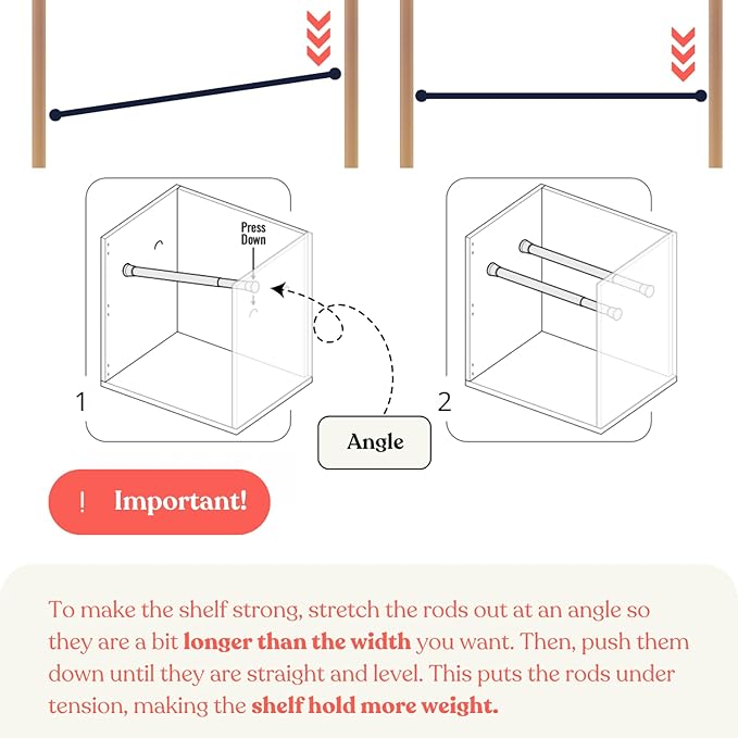 Home in Bold Tension Rod Shelving Expandable Closet Tension Shelf Storage Rack - No Drill Cabinet Tension Rod Shelf for Closet No-Slip | Shelves for Cabinet (NO Screw Installation)