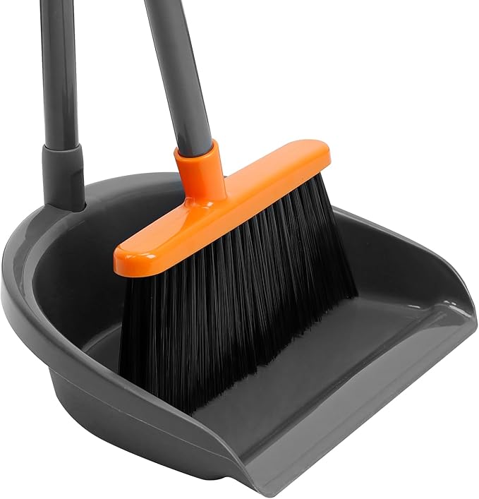 Long Handle Broom with Dustpan Combo Set for Office Home Kitchen Lobby Floor Cleaning Broom Dustpan for Indoor&Outdoor Sweeping