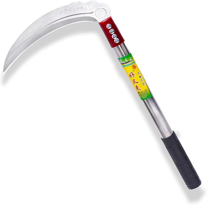1pce 410mm/16.14in Stainless Steel Billhook Brush Clearing Sickle for Grass,Weeding Tools for Garden,Curved Sawtooth Sickle,Machete Axe for Cutting Trees,Steel Blade Knife in Hand