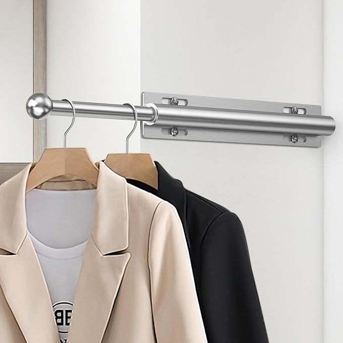 Supforce 16.5" Valet Rod for Closet Pull Out, Retractable Slide Out Valet Rod Closet Organization, Aluminum Valet Clothing Hanger Rods Perfect for Suits, Freshly Pressed Clothes, Polished Chrome