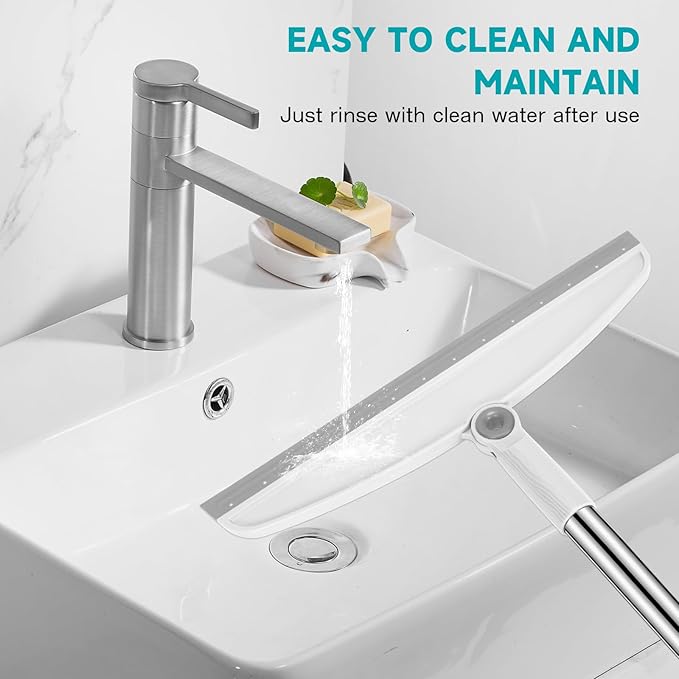 NACENA Silicone Floor Squeegee, 54-in Adjustable Long Handle Multifunction Silicone Broom, Sweep and Scrape 2 in 1 Household Cleaning Broom for Floor, Deck, Bathroom, Kitchen, Pet Hair, Glass, White