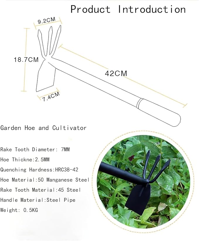 Hoe and Cultivator, Hoe Garden Tool, Hand Hoe Cultivator Garden Tool, Thickened Manganese Steel, Garden Hoe for Weeding, Planting, Loosening Soil, Digging，No Assembly Required