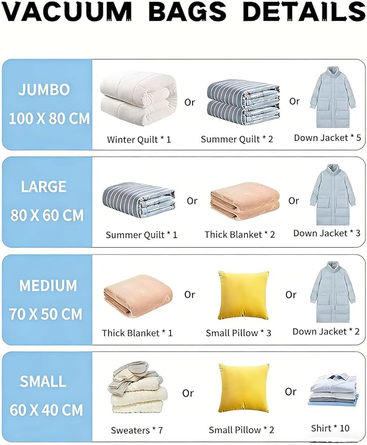 Vacuum Storage Bags with Electric Pump and Hand Pump,8 Pack Vacuum Seal Bags for Clothing,Space Saver Bags for Travel and Home(Jumbo 80 * 100)