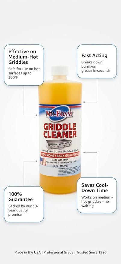 Nu-Foam Griddle Cleaner, Professional Flat Top Cleaning Liquid, 32 oz, for Commercial Griddles (2)
