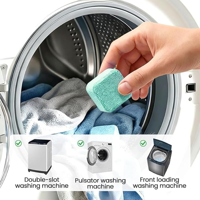 Washing Machine Cleaning Tablets: Powerful Deep Cleaning for Front Loader & Top Load Washer Machines - Clean Inside Drum and Laundry Tub Seal (24 pieces)