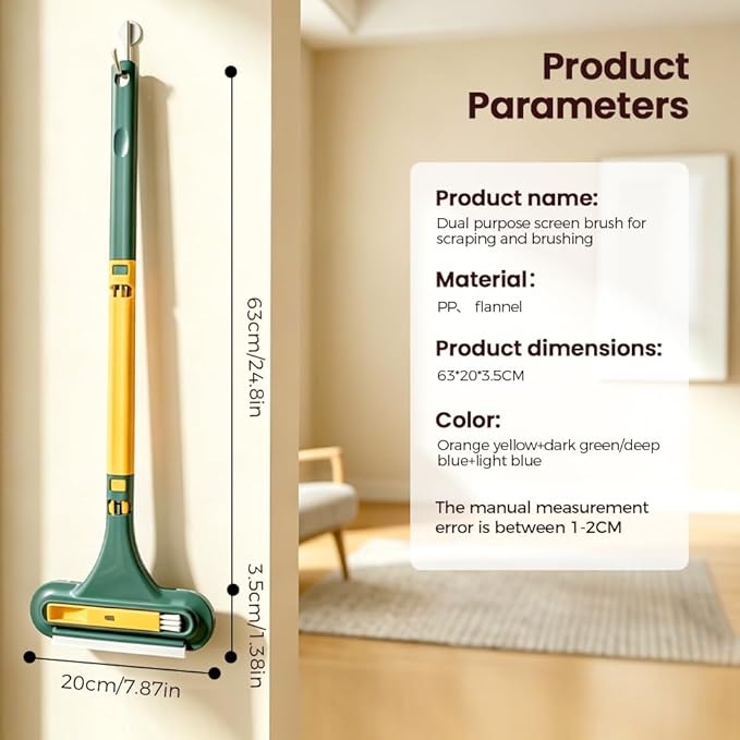 Window Screen Cleaning Brush,2 in 1 Window Screen Cleaner Tool with Squeegee,Mesh Screen Cleaner,Multi-Purpose Cleaning Brush for Patio, Door, Porch Screens (Blue and Yellow)