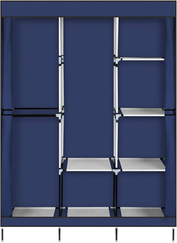 Portable Closet Wardrobe,71'' Closet Storage Organizer Rack with Shelves and Cover for Hanging Clothes, Non-Woven Fabric, Quick and Easy to Assembly (Blue)