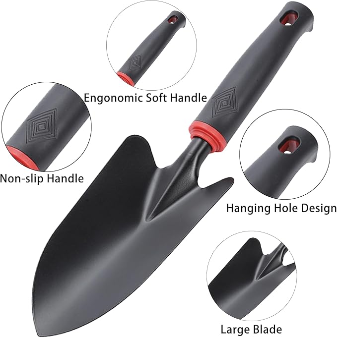 Garden Shovel Hand Trowel, Heavy Duty Gardening Tool with Ergonomic Handle, Non-Slip Soft Rubberized Handle Rust Resistant Garden Spade Garden Tools for Digging, Weeding, Planting, Transplanting