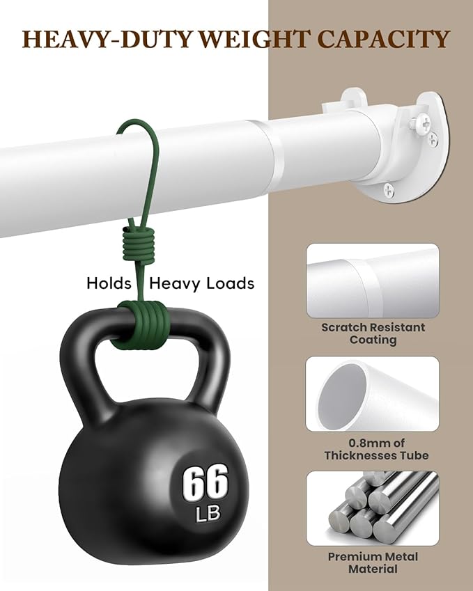 Closet Rod 17-28 IN, Heavy Duty Closet Rods for Hanging Clothes, Adjustable Closet Rods for Wardrobes Storage Laundry RV Bathroom, Easy Install, White