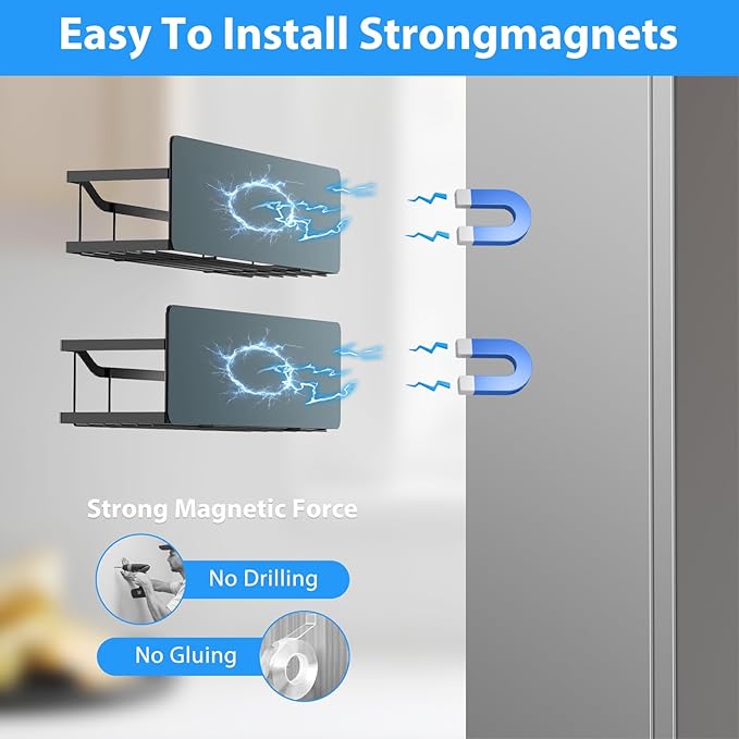 Multifunctional Magnetic Shelf for Washing Machine, Refrigerator, Microwave, and Any Metal Surface, Powerful Magnetic Shelves Include Magnetic Paper Towel Holder, Unique Hollow Design (8 pcs - Black)