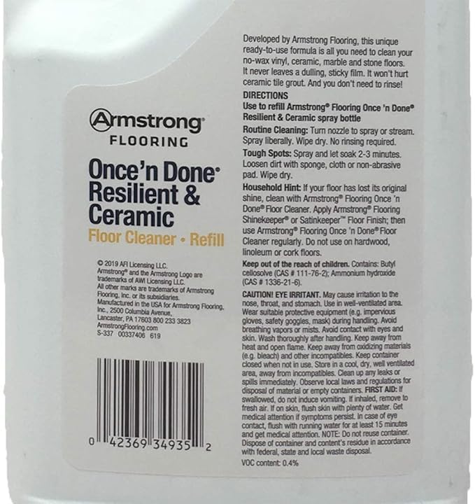 Armstrong S-337 Once'n Done Resilient & Ceramic Cleaner Refill Ready to Use 64 oz