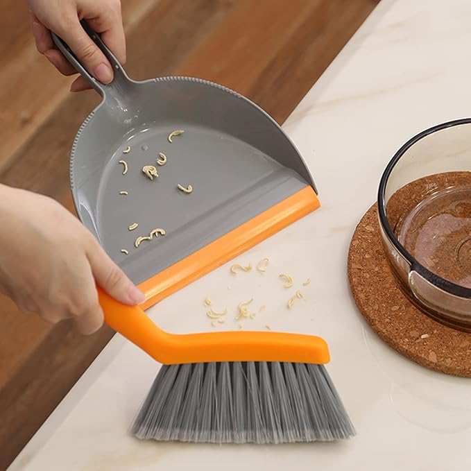 Mini Broom and Dustpan Set - Small Broom and Dustpan Set for Home, Camping Broom, Whisk Brooms Small(Gray Orange)