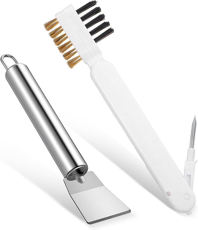 Kitchen Stove Cleaning Brush Scraper Tool Set Heavy Duty Stainless Steel Putty Scraper Stoves Deep Gas Stove Brass Wire Brushes Cleaning Brush Grime Rust Cleaner for Gas Cooktop Pot Pan