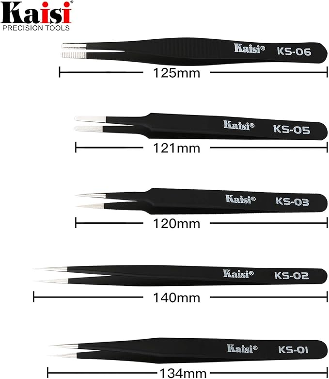 Kaisi 14 PCS Precision Tweezers Set, ESD Tweezer Set, Anti-Static Stainless Steel Tweezers Set for Craft, Jewelry, Electronics, Laboratory Work