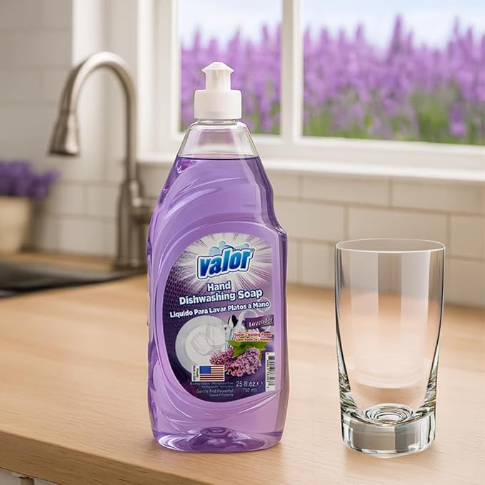 Valor Dishwashing Liquid, 25 fl oz – Dish Soap for Kitchen & Bathroom, Grease-Fighting, Gentle on Hands, Fast Rinse, Eco-Friendly Biodegradable Formula (25.5 oz (Pack of 3), Lavender)