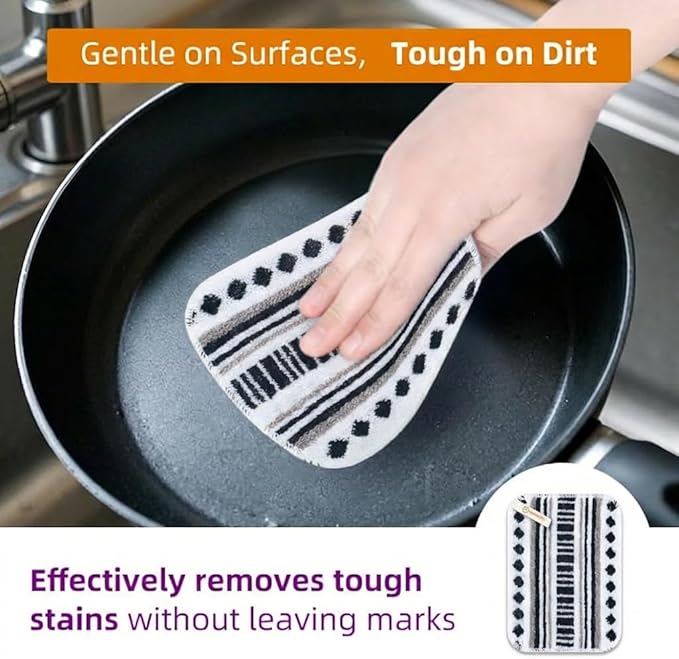 Amarelle GEN II Dish Washing Scrubbers (3-Pack), Made in Green Kitchen Scrubbers for Dishes, Non Scratch Pot & Pan Scrubber, Heavy Duty GOTS Organic Cotton Scouring Pads, Reusable (Metro Sketch)