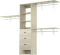iSunirm 8FT Closet System, 96'' Closet Organizer System with 3 Hanging Rods, Wall Mount Bedroom Wardrobe with 3 Drawers Walk-in Closet, Adjustable Garment Rack from 5 to 8FT(Cut to Fit), White Oak