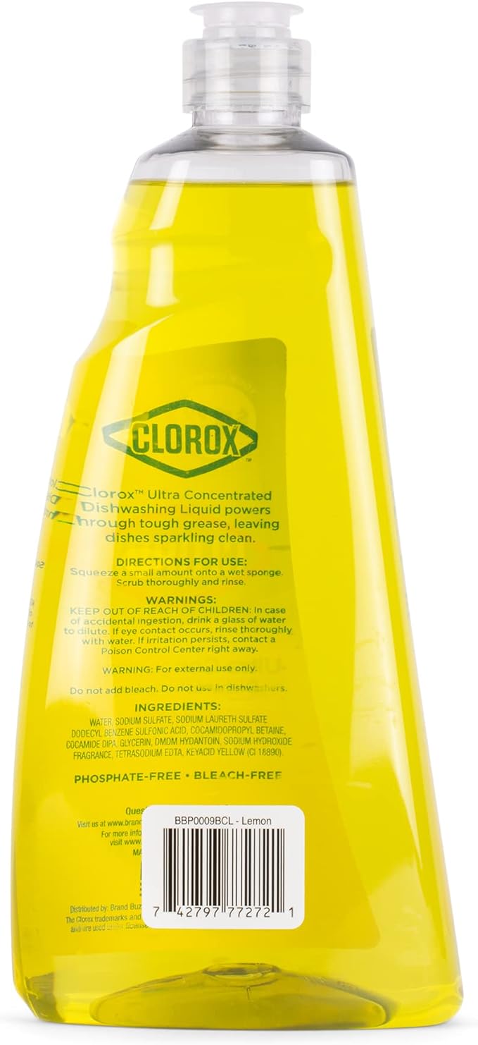 CLOROX Liquid Dish Soap | Antibacterial OXY Powered Dishwashing Liquid Cuts Through Tough Grease FAST | Quick Rinsing Formula | A Powerful Clean You Can Trust, Lemon Scent, Pack of 6