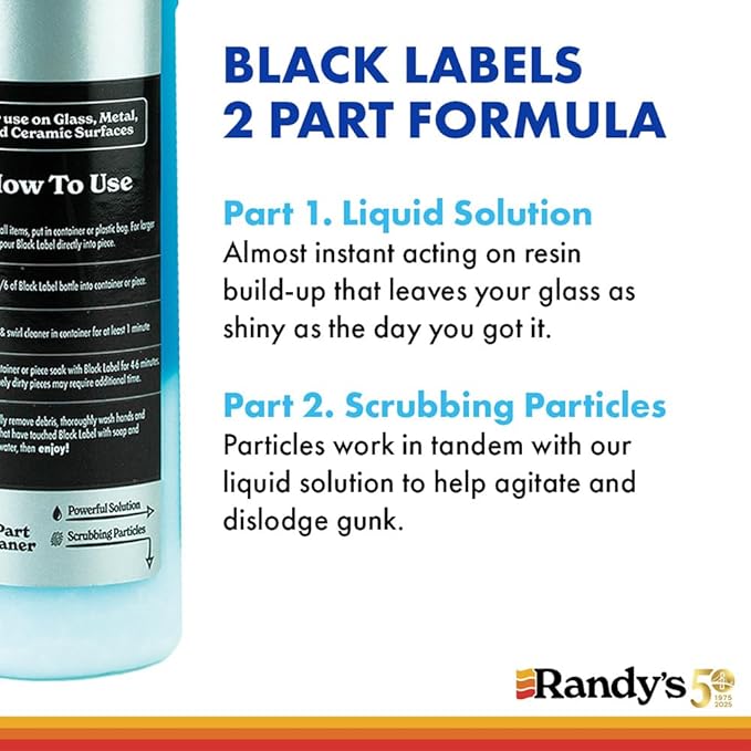 Randy's Black Label Cleaner with 6" Soft Tapered Cleaners – All-in-One Cleaning Kit for Glassware, Glasstops, Ceramic, Metal, and Hard-to-Reach Areas – Glasstop cleaning kit – 12 fl oz
