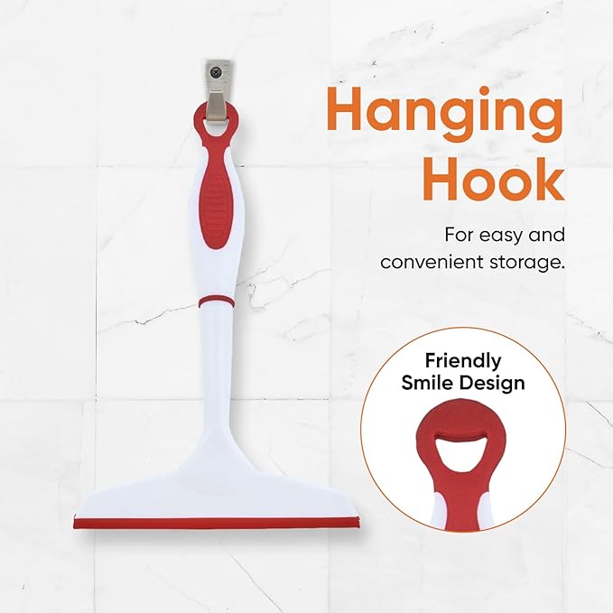 Superio 6” Window Squeegee with Grip Handle and Hanging Hook. (Red)