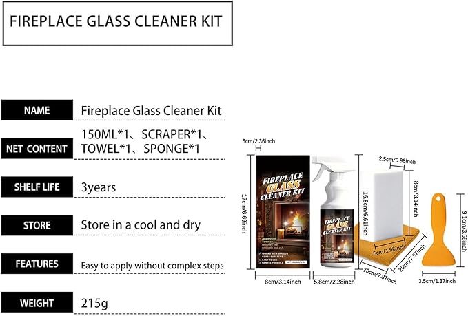 Fireplace Glass Cleaner - Heavy Duty Cleaning Agent, Hearth Cleanes for Glasses Surfaces, Fireplace Cleaner with 150ml Bottle, Cleaning Solution, Glass Cleaners for Steel Grates, Screens, Brick, Tile