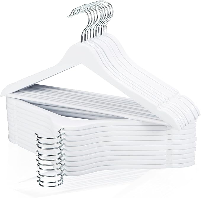 Edergoo Wooden Hangers 20 Pack, Smooth Wood Hangers with 360° Swivel Hook & Notches, Slim Coat Hanger Wooden for Closet, White