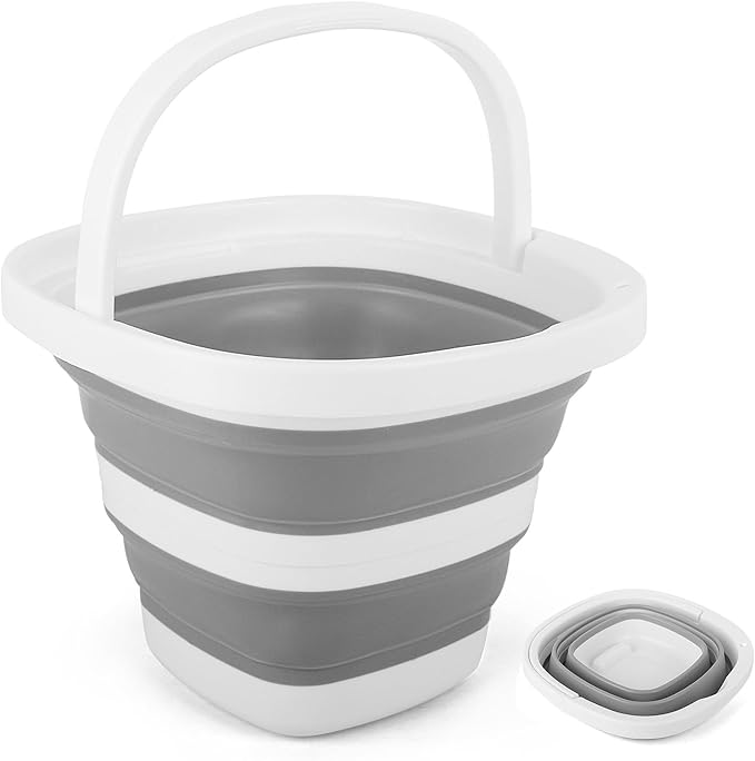 Collapsible Bucket 5L, Foldable Mop Bucket Car Wash Buckets with Handle for Cleaning Supplies, Portable Sink Wash Basin Storage Bin Ice Tub for Fishing Beach Outdoor Camping Kitchen RV Accessories
