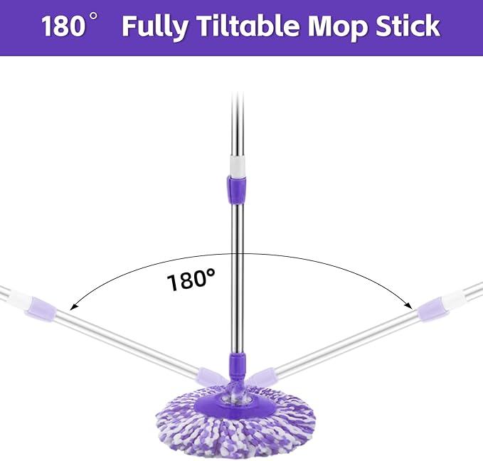 Spin Mop Replacement Handle, 47.6-inch 360 Degrees Rotating Telescopic Replacement Mop Stick with a Robust Stainless Steel Disc for Spin Mop Bucket Cleaning System (Stainless Steel Disc,Purple)