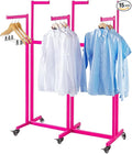 Floor Standing Metal Garment Rack - Heavy Retail Display Racks With Wheels, 6 Arms Clothing Rack, Square Tubing Portable Shirt Rack, Merchandise Display RackFor Hanging Clothes (Pink)