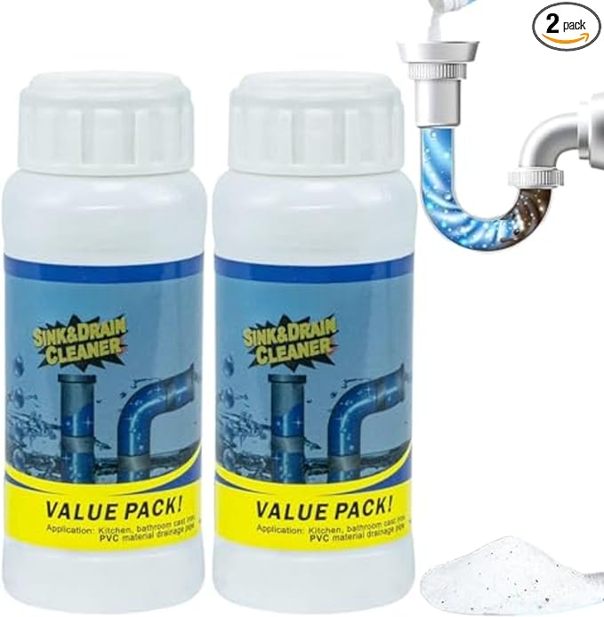 2Pcs Wild Tornado Pipe Dredge,Powerful Sink and Drain Cleaner Powder,For Quick Foaming Cleaning Agent For Kitchen, Bathroom & Toilet Pipes (2)