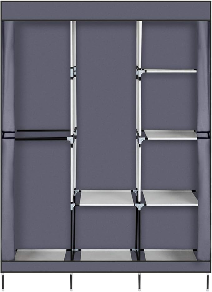Portable Closet Wardrobe,71'' Closet Storage Organizer Rack with Shelves and Cover for Hanging Clothes, Non-Woven Fabric, Quick and Easy to Assembly (Gray)