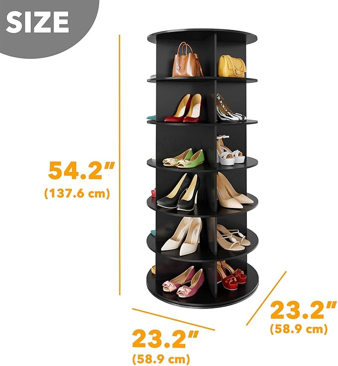 SpaceAid 6 Tier Rotating Shoe Rack Tower, Spinning Shoe Display Lazy Susan, Revolving 360 Shoe Rack Storage Round Carousel, Vertical Handbag Rotate Shoes Closet Organization (6-Tier Black)
